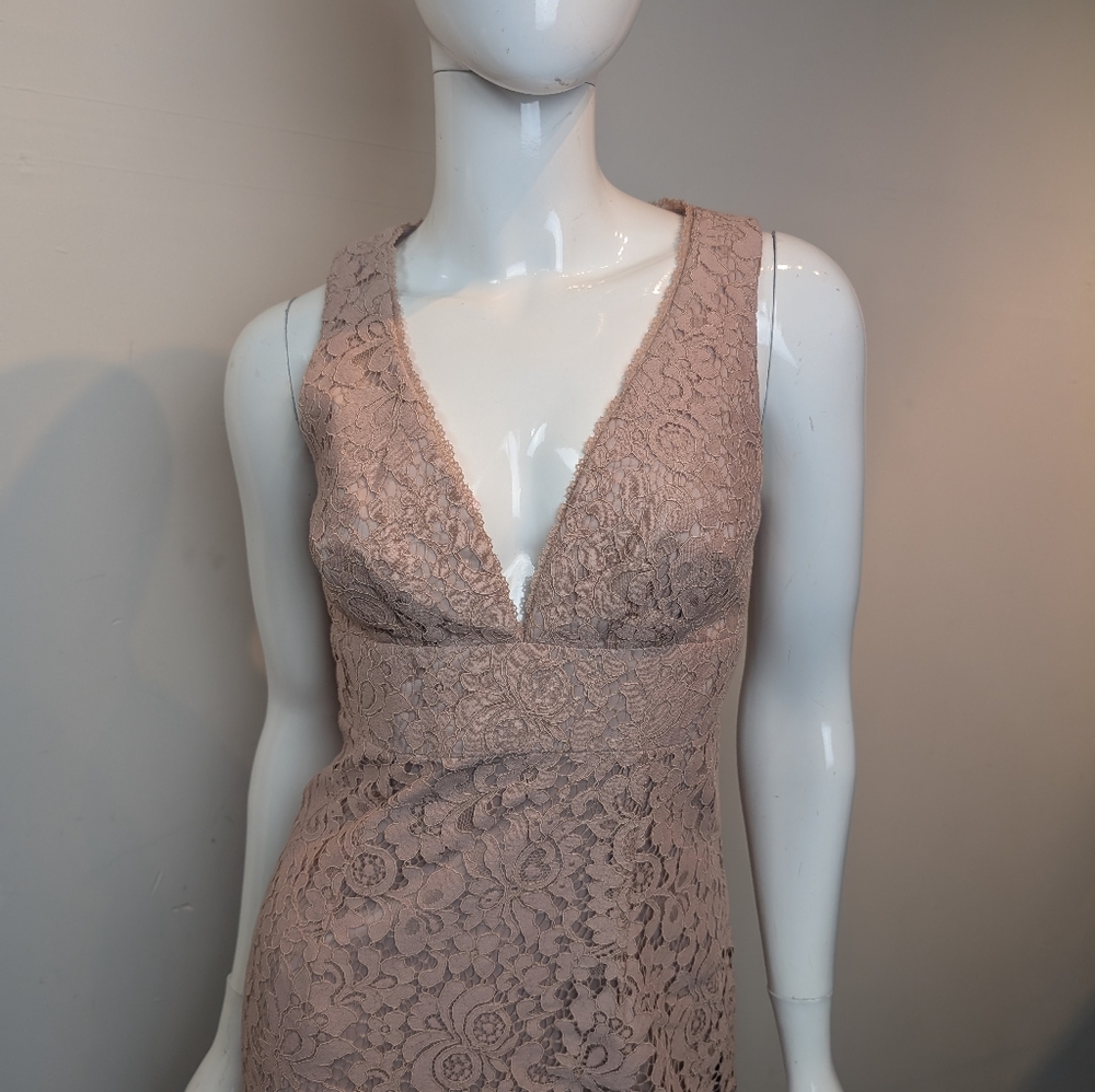 Trina Turk Los Angeles Sheath Dress Size 0 Beige Lace Sleeveless V Neck